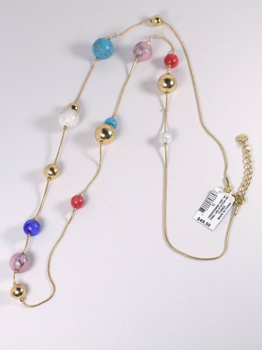 Alfani Long Station Necklace Ball Beads 40" Faux Agate Red Blue Pink Gold-tone